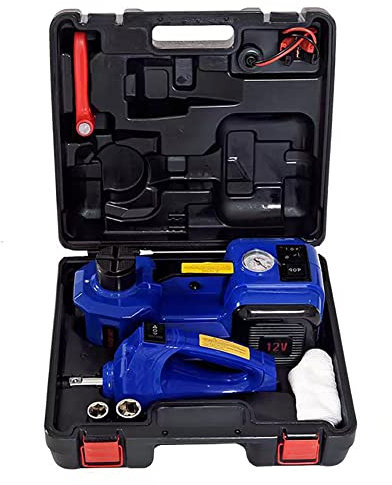 Electric Car Jack Kit 5 Ton 12V Hydraulic Car Jack Set with Impact Wrench and Inflator, Car Lift for Car SUV Sedan MPV Truck Pickup Tire Changing Garage Repair (Blue)