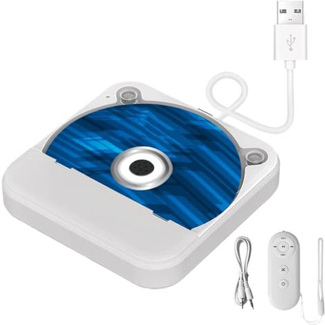 Bekasa Reproductor de CD portátil para coche, puerto USB AUX, unidad de CD externa, blanco, incluye reproductor de CD, mando a distancia, caja de conversión de audio, cable USB, compatible con audio