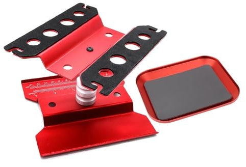 IJOSADON RC Car Lift Workstation 360 Degree Rotation With Screw Tray Compatible With 1/10 1/12 1/16 Scale RC Cars(RED)