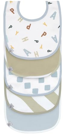 LÄSSIG Set de bavoirs pour bébé et enfant en bas âge (5 pcs.) Fermeture autoagrippante coton étanche/Value Pack Bib Happy Fruits light blue light khaki