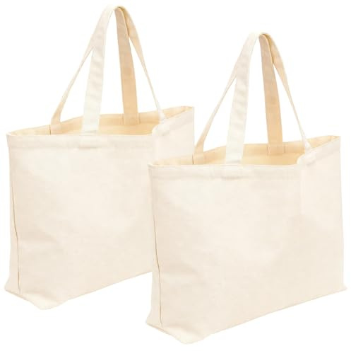 Yicenmy 2 Stück Baumwolltasche Zum Bemalen, 42 x 32 x 10 cm Stoffbeutel Zum Bemalen, Stofftasche Zum Bemalen mit Farben und Pinseln, Tragetasche mit Henkel für Sport, Shopping, Lebensmittel