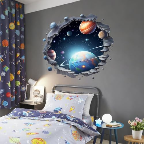 Sticker mural espace pour chambre d'enfant garçon adolescent papier peint galaxie décorations murales et portes personnalisées imperméable 3D thème cosmos