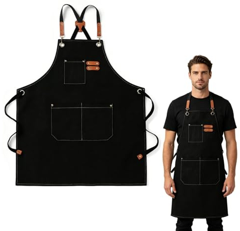 Tokaneit Grembiuli da Lavoro Tela Puro Poliestere, Grembiule BBQ Uomo Nero, Grembiuli da Cucina con 3 tasche, Spallacci Regolabili su Entrambi i Lati, Adatto a Diverse Corporature