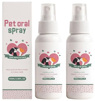 2 stycken tandvårdsspray för hundar och katter, ingen tandborstning krävs, frisk andning, rena tänder, mot dålig andedräkt och tandsten, 100 ml (A)