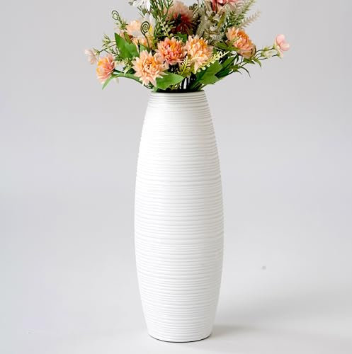 Leewadee - White Floor Vase for Pampas Grass, Large Flower Vase for Home Decor, 34 cm, Resin
