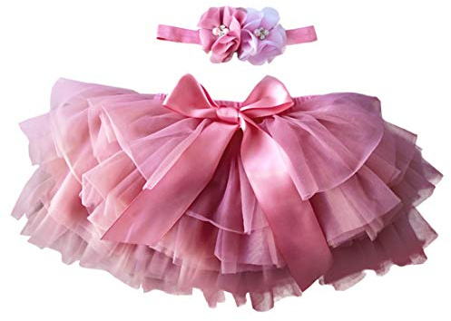 YONKOUNY Gonna Tutu Neonato Bambino Vestito Corto Principessa Tulle con Hairband Set Gonna (Rossa Anguria, 6-12 Mesi)