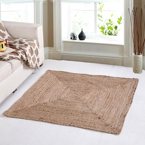 Second Nature Online - DHAKA Jute Area Rug | 100% Natural Fiber | Hand Woven | Ethical Trade | Eco-Friendly (Square - 120 x 120 cm)