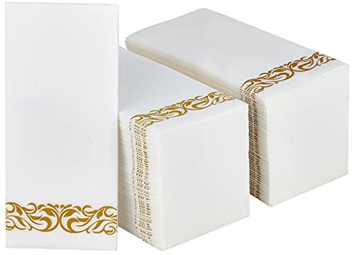200 Pack Guest Towels Disposable Bathroom, Soft and Disposable Hand Towels, Decorative Bathroom Napkins for Party,Dinners, Wedding, Thanksgiving, Gold