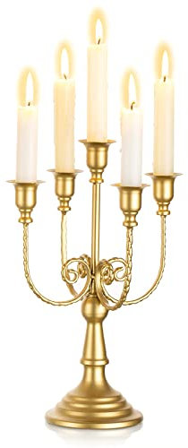 Sziqiqi Bougeoir Candélabre en Métal Doré - 29,5 cm de Haut Bougeoirs Chandeliers À 5 Bras pour Bougies Cônes pour Centres de Table de Dîner Aux Chandelles Décorations de Cheminée de Noël