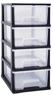Abbaware Plastic Storage Chest With Wheels, Storage Boxes, Tower, 4 x 17L Drawers, Clear