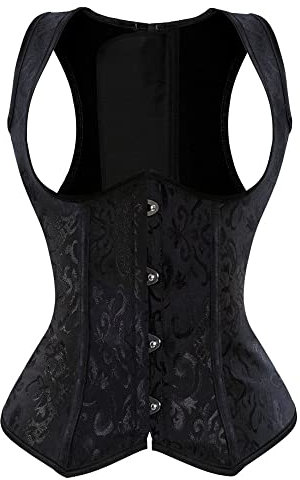 Schwarze Schultergurte Unterbrust Korsett Weste - Vintage Jacquard Basque Bustiers Punk Shaper Abnehmen Taille Trainer, Damen Sexy Gothic Bauchkontrolle Shapewear Mieder, 3XL