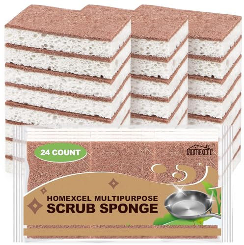 HOMEXCEL Set de 24 esponjas de Cocina Naturales, de Doble Cara, Resistentes al Rayado, Esponja de celulosa Segura para sartenes antiadherentes