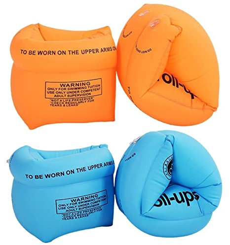 2-4 Pack Arm Floaties Swimming Rings for Kids Children Adults, Pool Floats Arm Bands, Inflatable Swim Rings, PVC Arm Bands Floater Sleeves for Toddlers Children 3-5-6-12 Years (Orange+Blue)