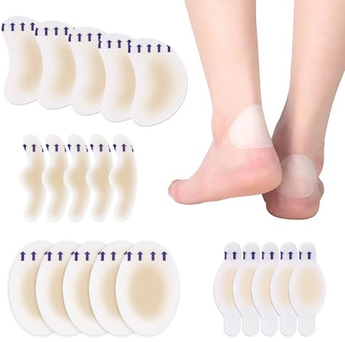 Viitech 20 Stück Blasenpflaster High Heel Gel Pflaster, 4 Größen Unsichtbares Hydrogel Gegen Abnutzung, Wasserdicht und Bequem Blasenprävention Pad für Ferse Fuß Zehen