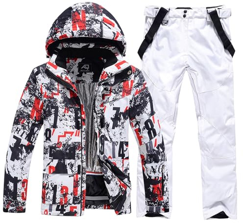 HOUZONIY Vestes de Ski et Pantalons de Ski Pour Hommes Vent Étanche Ensemble Ski Deux Pièces Ensemble De Pantalons De Vestes De Ski pour Les Sports d'hiver(238+Blanc M)