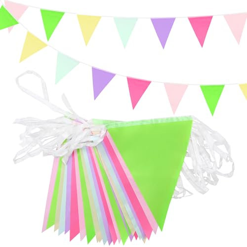 20m 52pcs Pastel Bunting Bannner,Easter Bunting Decorations,Multicolou Fabric Banner Outdoor Waterproof for Birthday, Party,Garden,Mothers Day, Easter,Spring Day Decorations