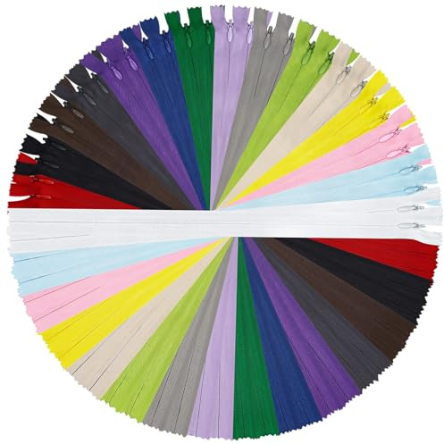 DOITEM 30 pz 45 cm Invisibile Multicolore Bobina di Nylon Cerniere per Cucito e Artigianato 15 Colori (Multicolore, 45cm)
