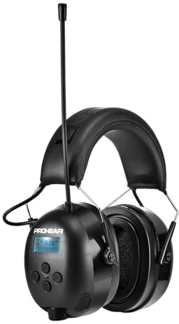 PROHEAR 033A (Actualizado) Protección Auditiva con Radio DAB +/Bluetooth/FM, Cascos Cancelación Ruido con Micrófono, Casco Insonorizado para Jardín Césped Talleres Carpinteros Soldadura SNR 31dB Negro