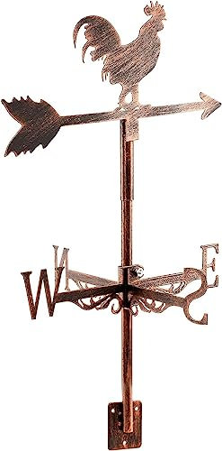 Weathervanes - Segnavento a forma di gallo, in metallo, indicatore di direzione del vento, per cortile, giardino, tetto, misurazione del tetto, in ferro battuto, mini stile vintage, fattoria domestica