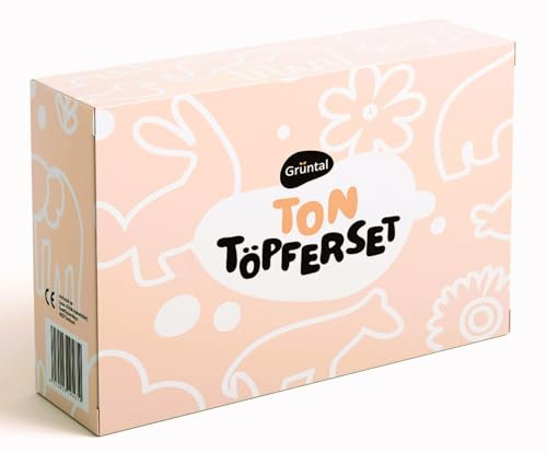 Grüntal Ton Töpferset mit lufttrocknendem Ton - Tonset für Zuhause mit Modellierwerkzeug, Acrylfarben & weiterem Zubehör - Töpfern leicht gemacht, für Erwachsene oder die ganze Familie