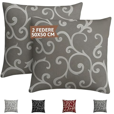 SONIT - Federe Cuscini Divano Tortora 50x50cm con Cerniera a Scomparsa, Copricuscini Decorativi Cotone Traspirante, Fodere Cuscino Arredo per Salotto e Camera da Letto, Made in Italy