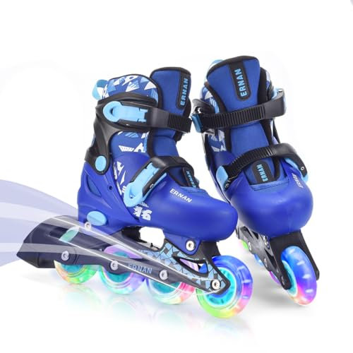 ERNAN Verstellbar Inliner für Kinder. Inline Skates Kinder,Verstellbare 4 Größen Inline Skates für Mädchen/Kinder/Jungen, Kinder für den Innen und Außenbereich (Blue, S)