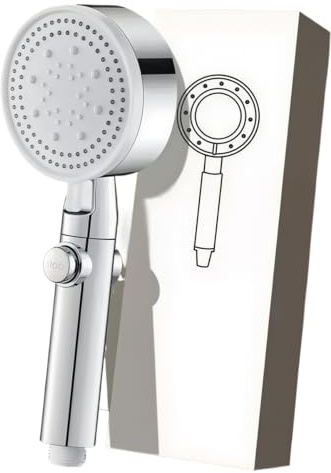 Pommeau de Douche Economie D'eau, Anti Calcaire Douchette avec Filtre Douchette à Main Haute Pression Universel, Pomme Douche Salle de Bain 5 Modes, Bouton Arrêt Economie d'eau, argenté