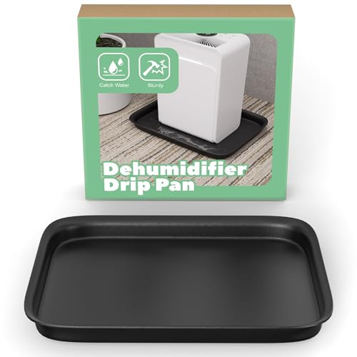 Memrita Dehumidifier Drip Pan with Raised Edge, Hard Plastic 13'' x 9''x 2'' Non-Slip Waterproof Drain Pan for Dehumidifiers, Drain Tray Catch & Prevent Water Leak, Protect Floor, Black