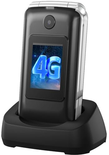 CHAKEYAKE 4G Seniorenhandy Ohne Vertrag, Dual SIM Klapphandy Seniorentelefon mit Groüe Tasten, 2.8 Groüe Bildschirm, Flip Phone Senioren Handy mit SOS Notruftaste, Kurzwahl, Ladestation (Schwarz)