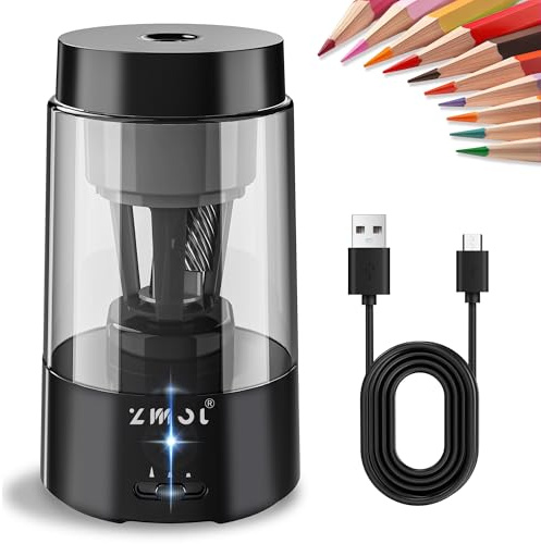 ZMOL Taille-Crayon Électrique Entièrement Automatique Pour Classe Avec Réservoir, Mains Libres, Sur Batterie Taille-Crayon Rechargeable, Arrêt Automatique Pour Crayons N° 2/Bureau/Maison/École/Noir