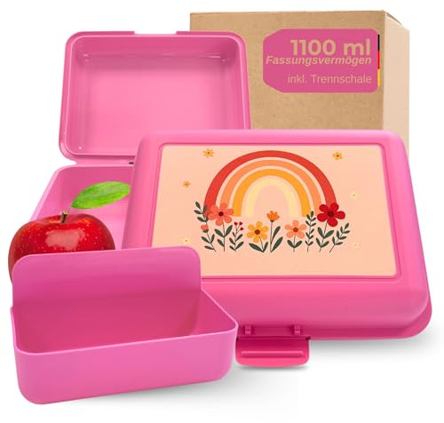 Lunchlåda för barn med motiv – robust matlåda för dagis, skola och på vägen – BPA-fri och smaklös – matlåda med fack ca 1 100 ml kapacitet, färg: motiv regnbåge