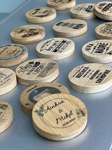 Uvimark - Set 25 Abrebotellas Personalizado de Bambú con Imán