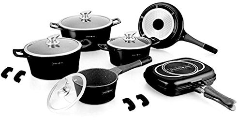 Set Batteria di pentole 15 pezzi Professionale Royalty Line induzione in pietra pentole padella coperchio in vetro con doppio Grill