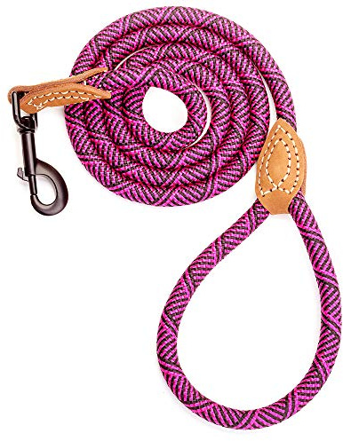 Mile High Life - Guinzaglio per cani con impugnatura rinforzata in pelle, in corda da arrampicata e resistente chiusura in metallo, 6 FT, Rosalina