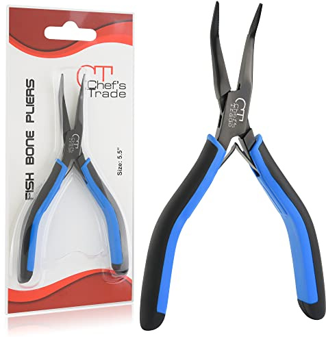 Fish Bone Pliers/Tweezers Stainless Steel Curved With Non-Slip Grip Black