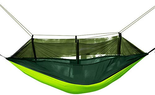 Surwin Aufhängung Hängematte mit Moskitonetz, Hängematte Outdoor Atmungsaktiv Schnelltrocknendes, Entspannung Hängesessel Tragbare mit Tragetasche für Terrasse Hof Garten (Grün,260x140CM)