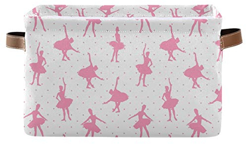 susiyo Large Foldable Storage Bin Pink Ballerinas Fabric Storage Baskets Collapsible Decorative Baskets Organizing Basket Bin with PU Handles for Shelves Home Closet Bedroom Living Room-1Pack