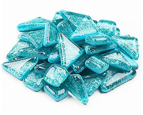 Glas Mosaiksteine 200g, Quadrat und Dreieck Mosaikfliesen Glasfliesen Glitzerkristall Glasmosaik, Glassteine Mosaik Steine für Basteln, Haus Deko(Hellblau)
