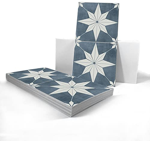 Alwayspon Självhäftande golvkakel i vinyl, halkfria, kakeldekaler för kök, badrum, skala av och klistra fast, PVC-golvklistermärke, gör-det-själv, blå, 30 cm x 15 cm x 24 st/set