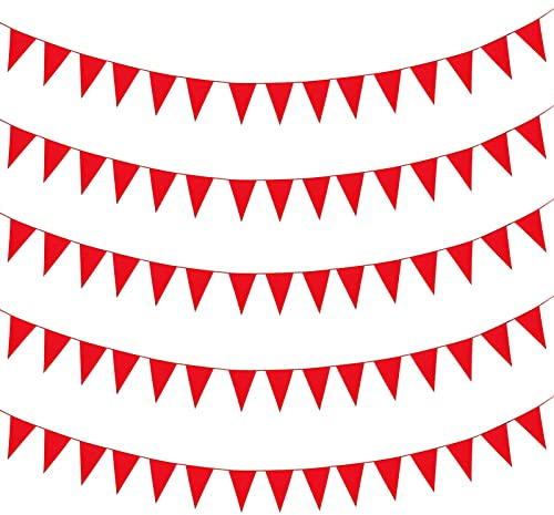 Bandiere da 40 m, bandierine per festival, bandierine triangolari, per esterni, in tessuto di poliestere rosso, riutilizzabile, matrimoni, decorazioni per feste all'aperto