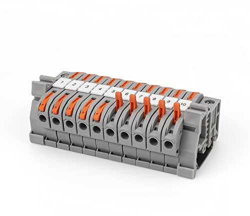 DIYCUT Kit de Bloques de Terminales de Riel DIN, 10 Clemas Electricas de 0,08-4 mm², con 10 cm Carril DIN, Bloque de Conexión Rápida para Proyectos de Ingeniería Eléctrica y Bricolaje (Gris)