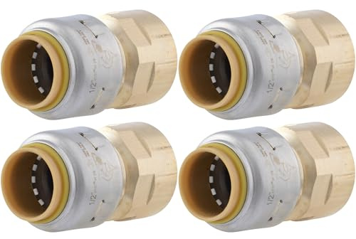 SharkBite Max 1/2 x 1/2 Inch FNPT Adapter, Pack of 4, Push To Connect Brass Plumbing Fitting, PEX Pipe, Copper, CPVC, PE-RT, HDPE, UR072A4