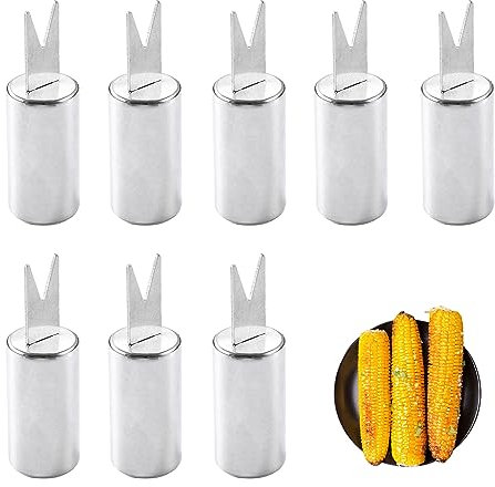 Ellxen 8 Stück Edelstahl Maiskolben Halter Kinder Food Spieße,Lebensmittel Obst Gabeln,Maiskolbenhalter Grill für BBQ,Zuhause,Kochen,Camping Picknicks Parteien Küche Werkzeug