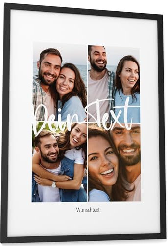 Papierschmiede® Personalisiertes Bild mit Fotos und Wunschtext - A3 im Bilderrahmen - Geschenke für Frauen - Geschenke für Männer - Personalisierter Fotodruck Paare Partner Weihnachten Valentinstag