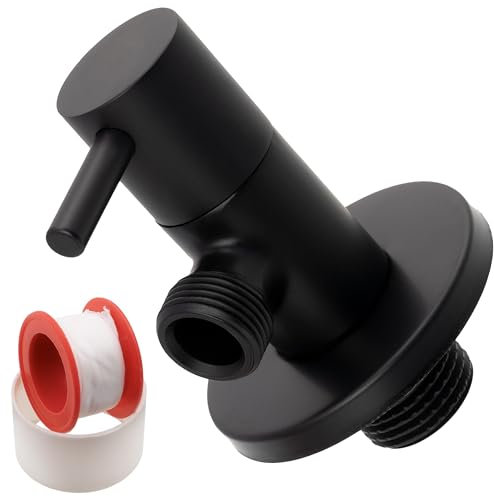 AERZETIX - C74966 - Valvola d'arresto ad angolo 1/2x3/8 con rosetta e guarnizione in PTFE - in ottone - finitura annerita - raccordo rubinetto acqua potabile sanitaria lavello bagno cucina