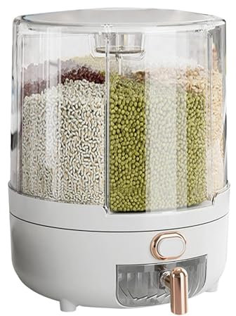 Reis Vorratsbehälter - Reisspender | 360 Grad drehbarer klarer Design Reis Vorratsbehälter | Küche Getreide Vorratsbehälter für Arbeitsplatten, Deckel Abnehmbarer Lebensmittelspender mit 6 Fächern