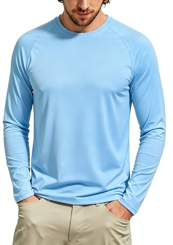 Tansozer Swim Shirt Uomo Manica Lunga Protezione UV Maglietta da Nuoto Rash Guard Surf Camicia Funzionale Allenamento Top, Azzurro, XL