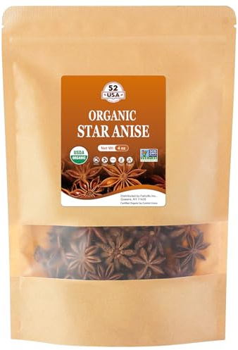 52USA Organic Star Anise - 4oz | Non-GMO, Whole Spice | Premium Quality for Cooking, Baking & Tea | Natural Flavor & Aroma