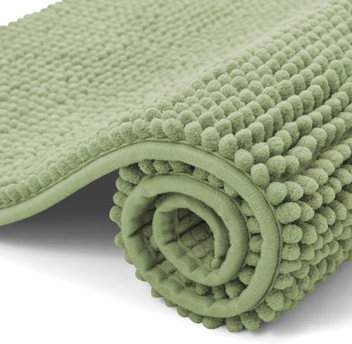 OLANLY Chenille Badematte rutschfest Badezimmerteppich Weich Badteppich Saugfähige Badvorleger Waschbar Duschvorleger für Badezimmer, 40 x 60 cm, Grasgrün