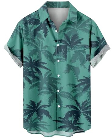 Chemise d'été pour homme - Chemise hawaïenne Vicecity - T-shirt vintage à manches courtes - Respirant - Séchage rapide - Chemise de loisirs - Vacances - Chemise hawaïenne décontractée - Cocotier